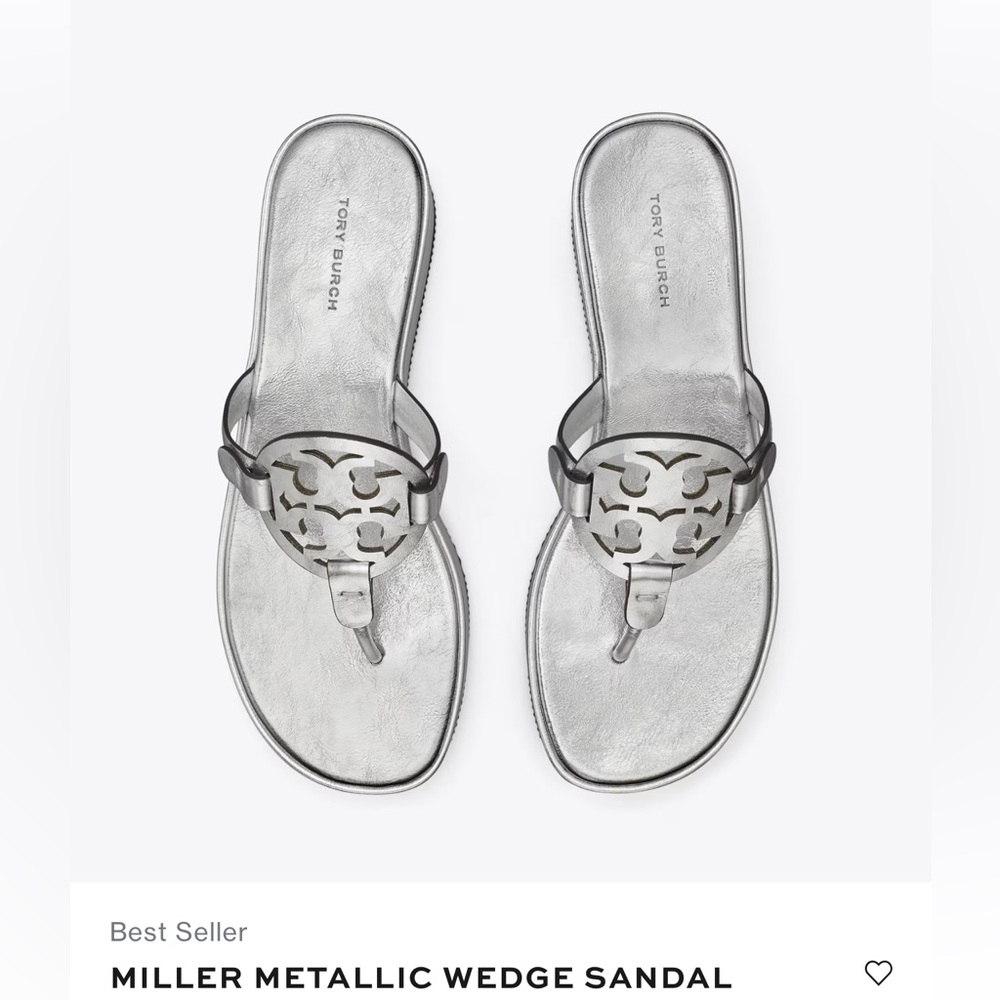 Tory Burch Silver Sandals with Medallion Design